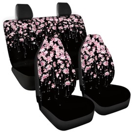 Darisoco Cherry Blossom Cute Car Seat Covers Full Set 4pcs Front Back Seat Cover Breathable Cars Interior Decorations for Travel