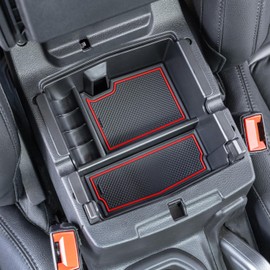 PIMCAR Center Console Organizer for Jeep Wrangler JL/JLU (2018-2025) & Gladiator JT (2020-2025) | Armrest Storage Tray | Interior Accessories (Not for JK/JKU) | Red Liner Trim