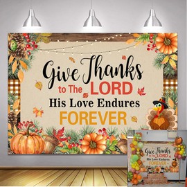 7x5ft Give Thanks to The Lord Banner Backdrop Christian Thanksgiving Decorations Background Autumn Pumpkin Maple Leaf Photography Banner for Thanksgiving Harvest Party Supplies