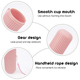 Biiange Toothbrush Cup Portable, Portable Travel Toothbrush Holder, for Camping, Traveling, Home, Business, Bathroom (2Pcs Pink)