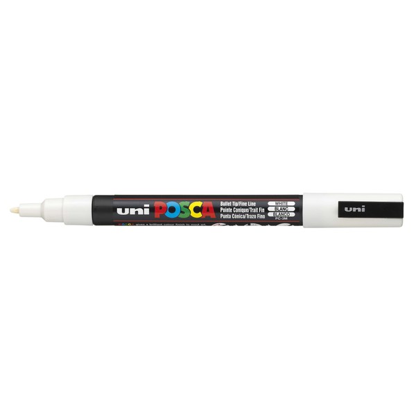 uni-ball Posca PC3M Marker Fine Tip Line Width 0.9-1.3 mm Ref 9002011 - White, Pack 12