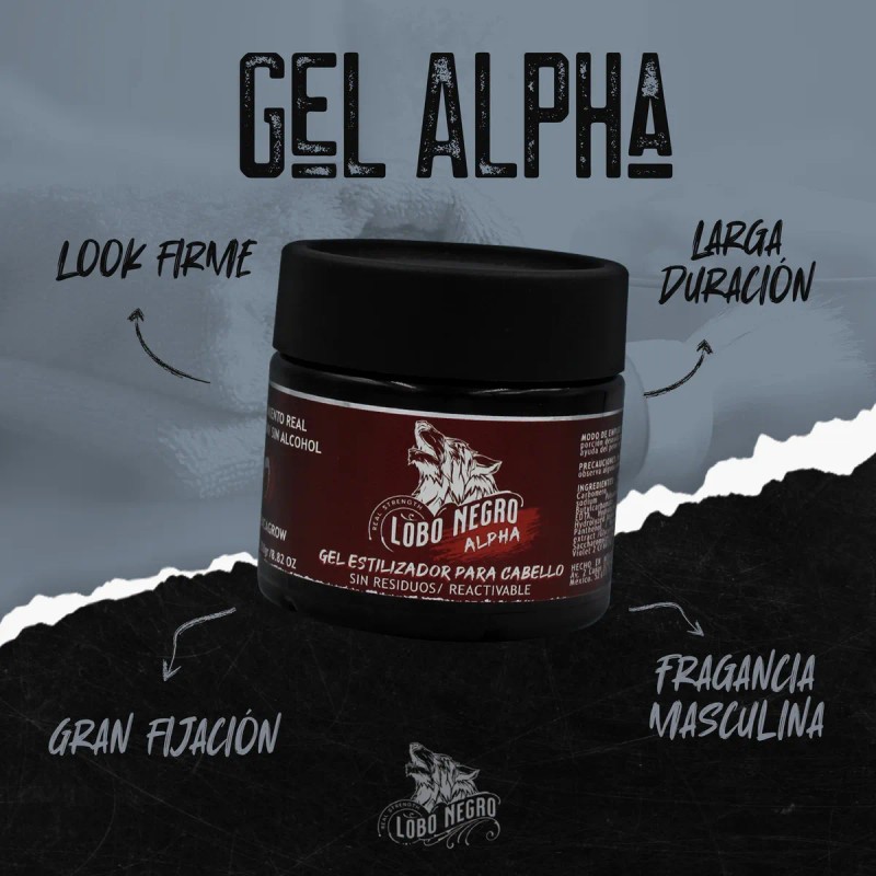 Gel Fijador Natural Lobo Negro Alpha 250g Cabello Y Barba