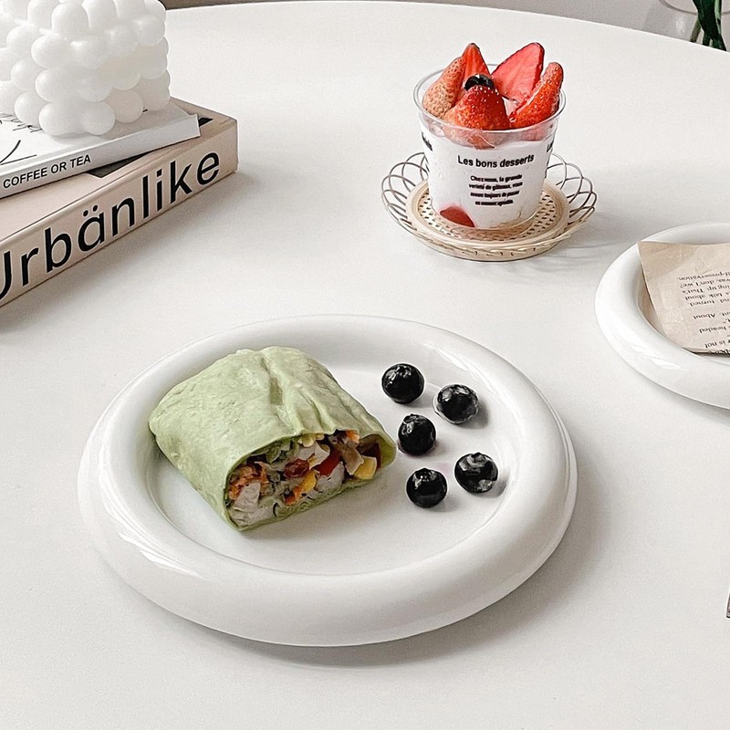 MAGICLULU 1pc Ceramic Salad Dish White Dinner Plate Ceramic Breakfast