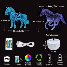 3D Horse Lamp Night Light 3 Patterns with Remote Control 16 Colours Remote Control LED Illusion Animal Night Light for Home Office Decoration Gifts
