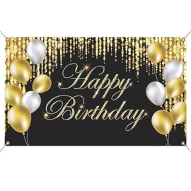 Lahviuu Gold Happy Birthday Banner 180 x 110 cm for Woman Man Girl Indoor Outdoor