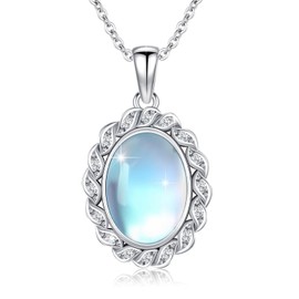 ABIGY Moonstone Necklace 925 Sterling Silver Women's Moonstone Pendant Necklace Oval is Suitable Moonstone Necklace for Women, Sterling Silver, Moonstone
