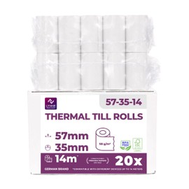 Ec-Cash Thermal Rolls 57 mm x 14 m x 12 mm - Till Rolls - Thermal Paper - Receipt Rolls for ATM and Credit Card Readers (EC-Cash - 57 x 35 x 12-14 m - 20 Rolls)