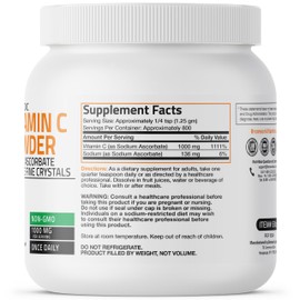 Bronson Non Acidic Vitamin C Powder Sodium Ascorbate Non GMO Soluble Fine Crystals - Healthy Immune System, Antioxidant and Cell Protection, 1 Kilogram (2.2 lbs, 35.3 Ounces)