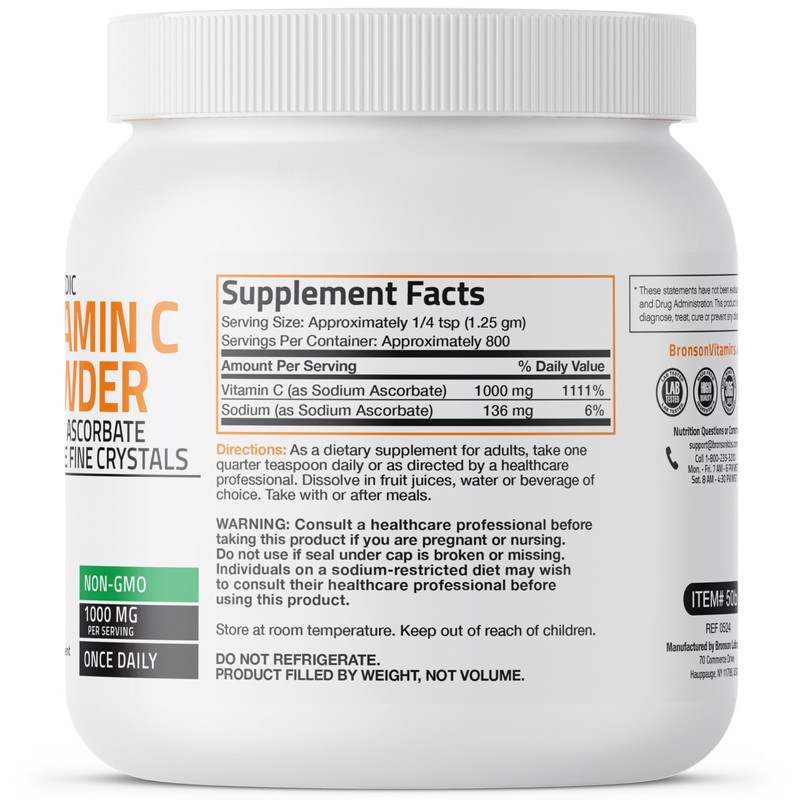 Bronson Non Acidic Vitamin C Powder Sodium Ascorbate Non GMO