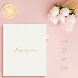 Draphy Anniversary Journal for Couples - Elegant Wedding Memory Book and Photo Album with Pen Holder and Closure Band - The Perfect Anniversary Wedding Gifts for Couples (Beige)