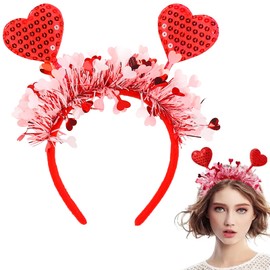 QDTK Valentines Heart Headband Red Sequin Love Hair Band Hoop Glitter Heart Shaped Head Boppers Sparkly Hair Accessories for Girls Women Valentine New Year Wedding Birthday Party Gift