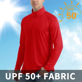 CRYSULLY Men's UPF 50+ Sun Shirts 1/4 Zip Long Sleeve SPF UV Protection Quick Dry Quarter Zip Golf Shirts Tomato Red XL