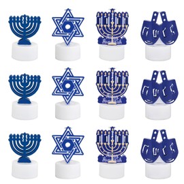 Hanukkah Flameless Candle Light, 48+Hour Flameless Flickering Electric LED Colored Tealights Candles for Chanukah Flameless Candles, Wedding Table Decor, Aniversary, Theme Party, Proposal,12-Pack