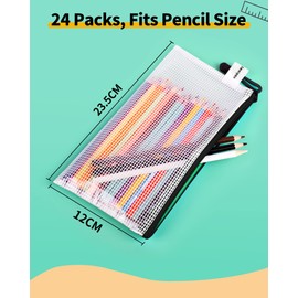 Smarpau A6 Mesh Document Bag, 24 PCS Plastic Zip Wallets Folder Zip Lock Bags Storage Pouch Clear Pencil Case File Zipper Bags Document Folders for School, Home, Office and Travel(Black)
