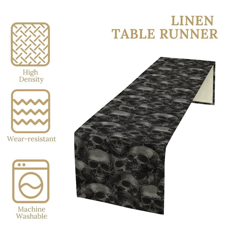 Horror Skull Table Runner Gothic Skeleton Black Halloween Dinner Runner