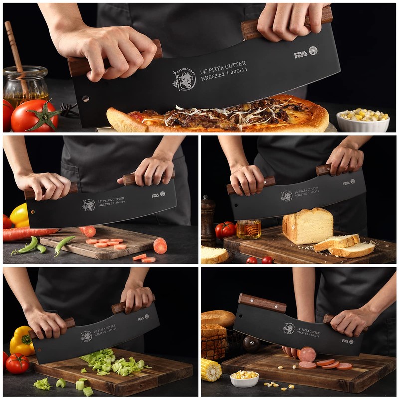 AILUROPODA Pizza Cutter Rocker with Protective Case with Walnut Handles