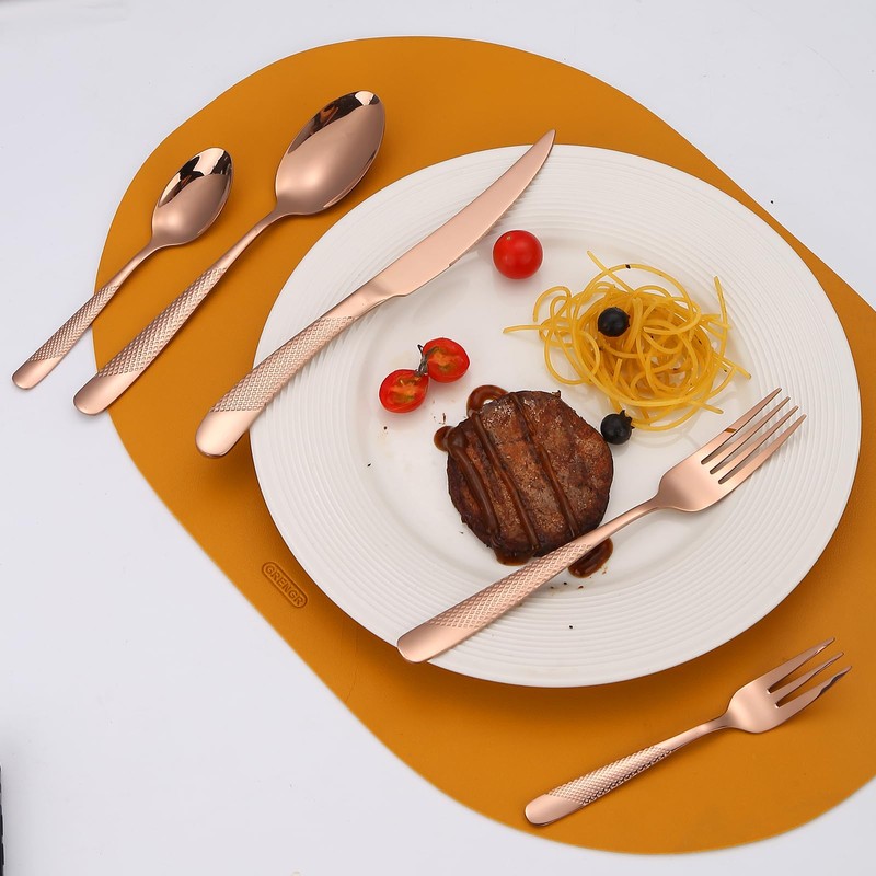 A · HOUSEWARE Hammered Flatware Set Copper/Rose Gold Silverware 20