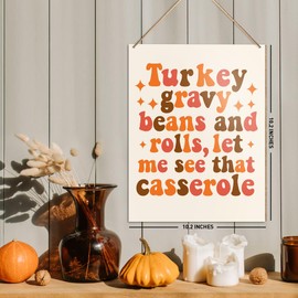 UDNADKEX Thanksgiving Decorations Hanging Sign, Autumn Fall Decor Wooden Wall Sign Thanksgiving Decorations, Turkey Gravy Beans and Rolls