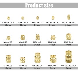 MAEZOE 300PCS Threaded Inserts, M2 M3 M4 M5 M6 Female Thread Metric Knurled Nuts Assortment Kit, Brass Knurled Nuts for Plastic and 3D Printing Components