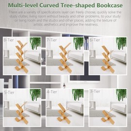 NA 7-Tier Bamboo Tree Modern Bookshelf, Creative Curved Standing Bookcase Rack Book Storage Organizer Shelves, Display Floor Book Shelf Space Saver for Home Office Living Room Bedroom