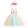 Weileenice Ivory Flower Girl Dress Rainbow Embroidery Pastel Tulle Girls