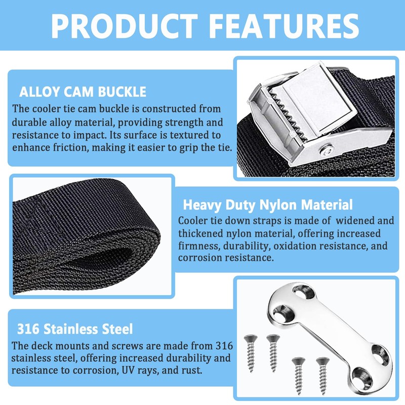 Cooler Tie Down Kit Compatible with RTIC YETI Coolers, Universal