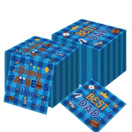 OXYLIPO 120Pcs Father's Day Paper Napkins Dad Day Blue Disposable Lunch Dinner Paper Napkin Set for Father's Day Birthday Baby Shower Dinner Picnic Party Decor Supplies,6.5 * 6.5 Inch