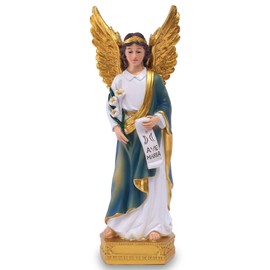 QIANLING Statue of St. Gabriel The Archangel, 8in H Resin Catholic Gift Saint Gabriel The Messenger of God Figurine, Suitable for Religious and Home Decor Filling Indoor Space