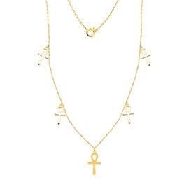 Poshadime Egyptian Ankh Station Necklace Crafted in 925 Sterling Silver 14K Yellow Gold Plated for Women's | Ankh Symbol Necklace | Key of Life Necklace | Gift for Her(18" Inches)