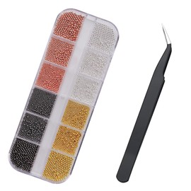 KEWUF 1 piece nail charms gold, gold nail charms, nail design, nail art beads, flat back beads, nail charms, nail art supplies, design, nail accessories, rhinestones with tweezers (various sizes)