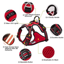 Dog Harness No Pull Adjustable Reflective Step-in Soft Nylon For Small Large Pet TLH56512(L, Red)