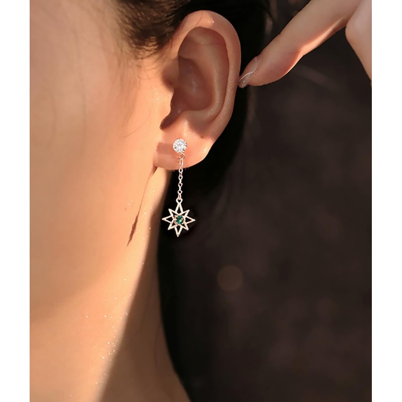 SLUYNZ 925 Sterling Silver Star Earrings Chain for Women Ladies