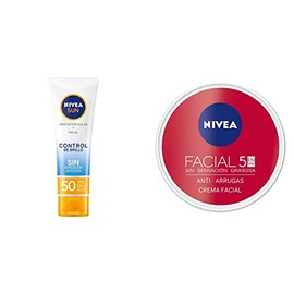 NIVEA SUN Protector Solar Facial Control De Brillo (50 ml)  Crema Facial Antiarrugas Hidratante 5 En 1, Cuidado Natural 24 hora de Humectación con... 