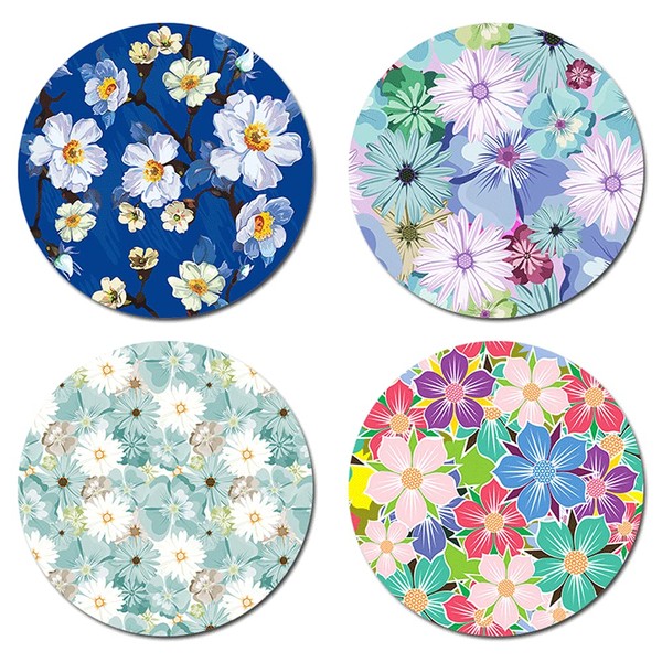 Colorful Beautiful Flowers Round Coaster Set of Drink- Made of