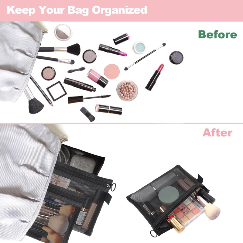 Gelapa 4Pack Small Make Up Bag for Purse, Black Mesh