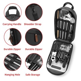 Portable Camping Kitchen Utensil Set-27 Piece Cookware Kit, Stainless Steel Outdoor Cooking and Grilling Utensil Organizer Travel Set Perfect for Travel, Picnics, RVs, Camping, BBQs, Parties and More