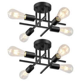 EGM Kitchen Ceiling Light Fixtures Matte Black, 4-Light Modern Sputnik Chandelier with E26 Bulb Base, Close to Ceiling Light for Dining Room Farmhouse Kitchen Bedroom (2 Pack)