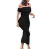 GOBLES Women's Ruched Off Shoulder Short Sleeve Bodycon Midi Elegant