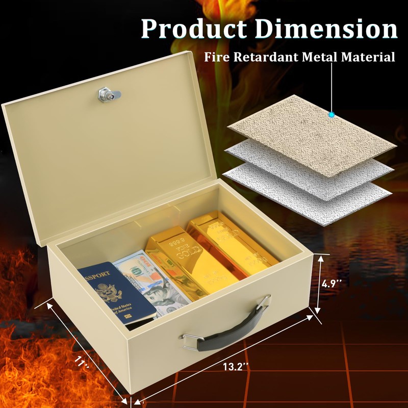 Dalmbox Portable Fire Safe Box with Key Lock, 13.2”x 11”x
