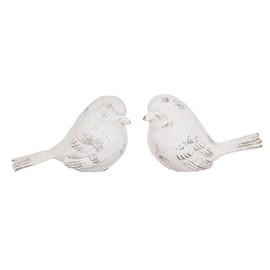 The Bridge Collection Set of 2 Decorative White Bird Figurines - Vintage Inspired Sculptures with Distressed Finish - Rustic Farmhouse Home Decor