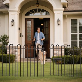 10 Panels Decorative Garden Fence with Gate, 32 in (H) x 21.6 ft (L) Metal Thick Tube No Dig Dog Fence Outdoor for Yard, Rustproof Tall Animal Barrier Fencing, Garden Edging Border for Yard, Patio