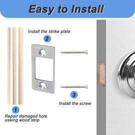 Deadbolt Restorer Strike Plates 2 Pack Door Lock Restorer Strike Plate Stainless Steel Latch Restorer Strike Plates with Wood Dowel Strips and 8 pcs Screws for Home Office