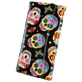 Kaabao Womens Wallet Leather RFID Blocking Trifold Ladies Purse long Clutch Credit Card Holder Phone Checkbook Organizer (Butterfly Sugar Skulls)