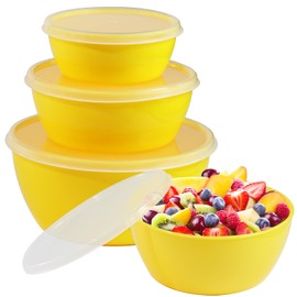 ATRDTO Set of 4 Plastic Prep Bowls with Lids，Microwave and Dishwasher Safe,Ideal for Baking, Prepping, Cooking and Serving Food (Yellow)
