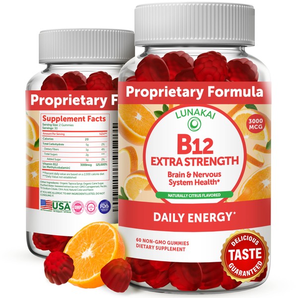 Vitamin B12 Gummies for Adults - Tastiest Proprietary Formula - 3000mcg Methyl B-12 High Absorption Energy Gummies - Non-GMO Vegan Vit B12 - Chewable B 12 for Energy Support and Bone Health - 60 Count