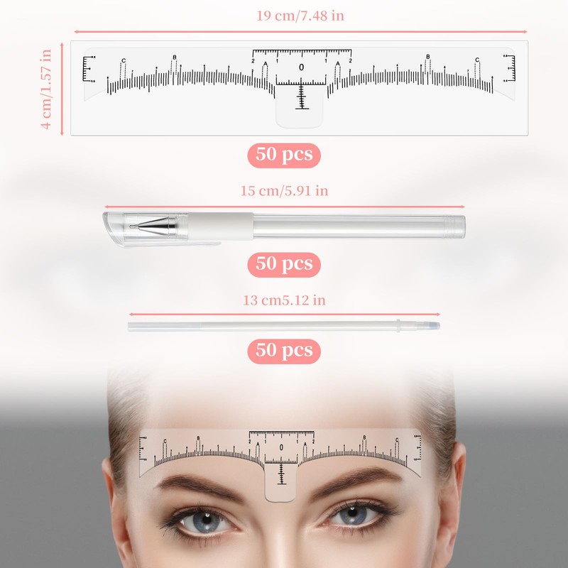 56 PCS Eyebrow Microblading Marker Pen & Disposable Brow Ruler