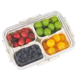 KocelFir Snack Box Container, 4 Compartments Divided Serving Tray with Lid, Snackle Box Container, Snack Organizer for Adults Fruit Tray, Veggie Tray, Perfect for Party, Entertaining