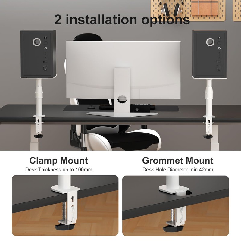 suptek Clamp-on Speaker Stand Desk Mount Set, Height Adjustment, Tilt,