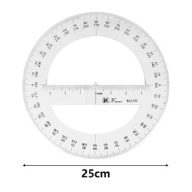 25 cm Full Round Protractor, 360 Degree Plastic Measuring Tools Mathematics Organic Semicircle Protractor Drawing Template Design Tool Ruler