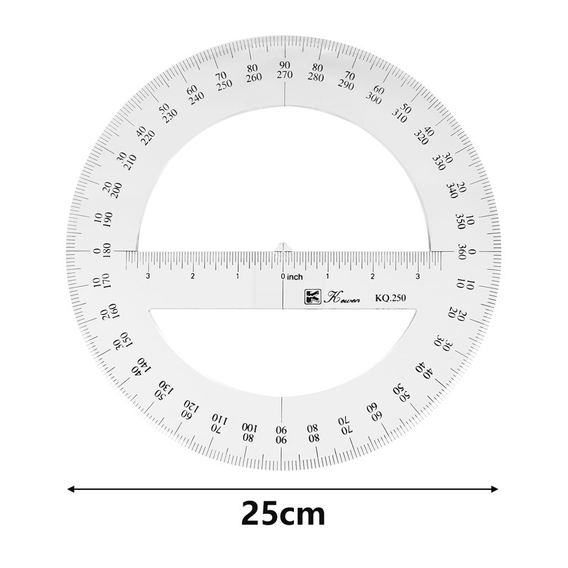 25 cm Full Round Protractor, 360 Degree Plastic Measuring Tools